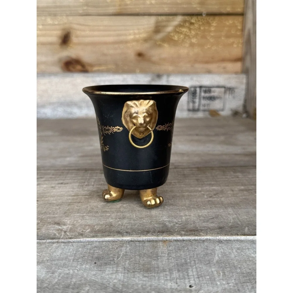 Early Mid-Century Lion Urn/Toothpick Holder Gold Guilded Lions Head & Feet Mixed